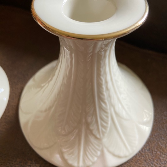 Lenox Candlesticks - pair - with leafy texture, gold trim NIB - Picture 5 of 5